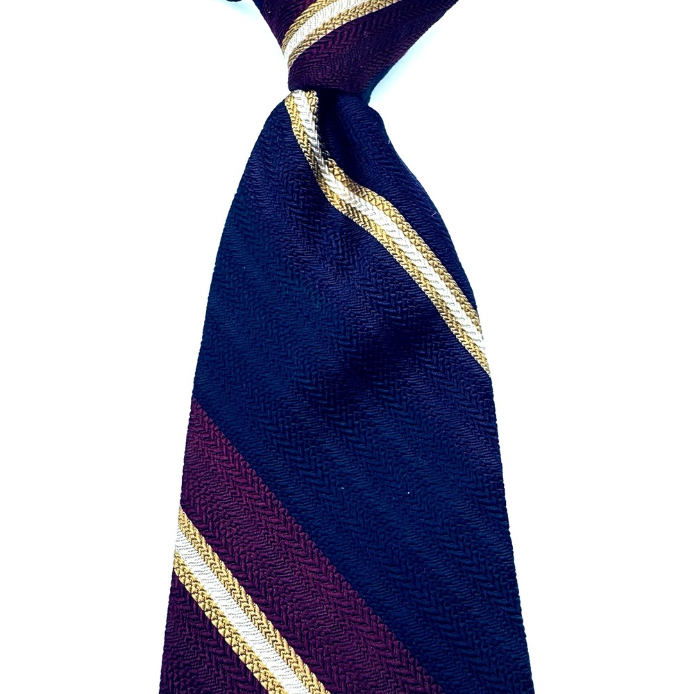 VTG Ferrell Reed Silk Tie Men 60x4 Navy Gold Red REPP Striped Designer Hand Made